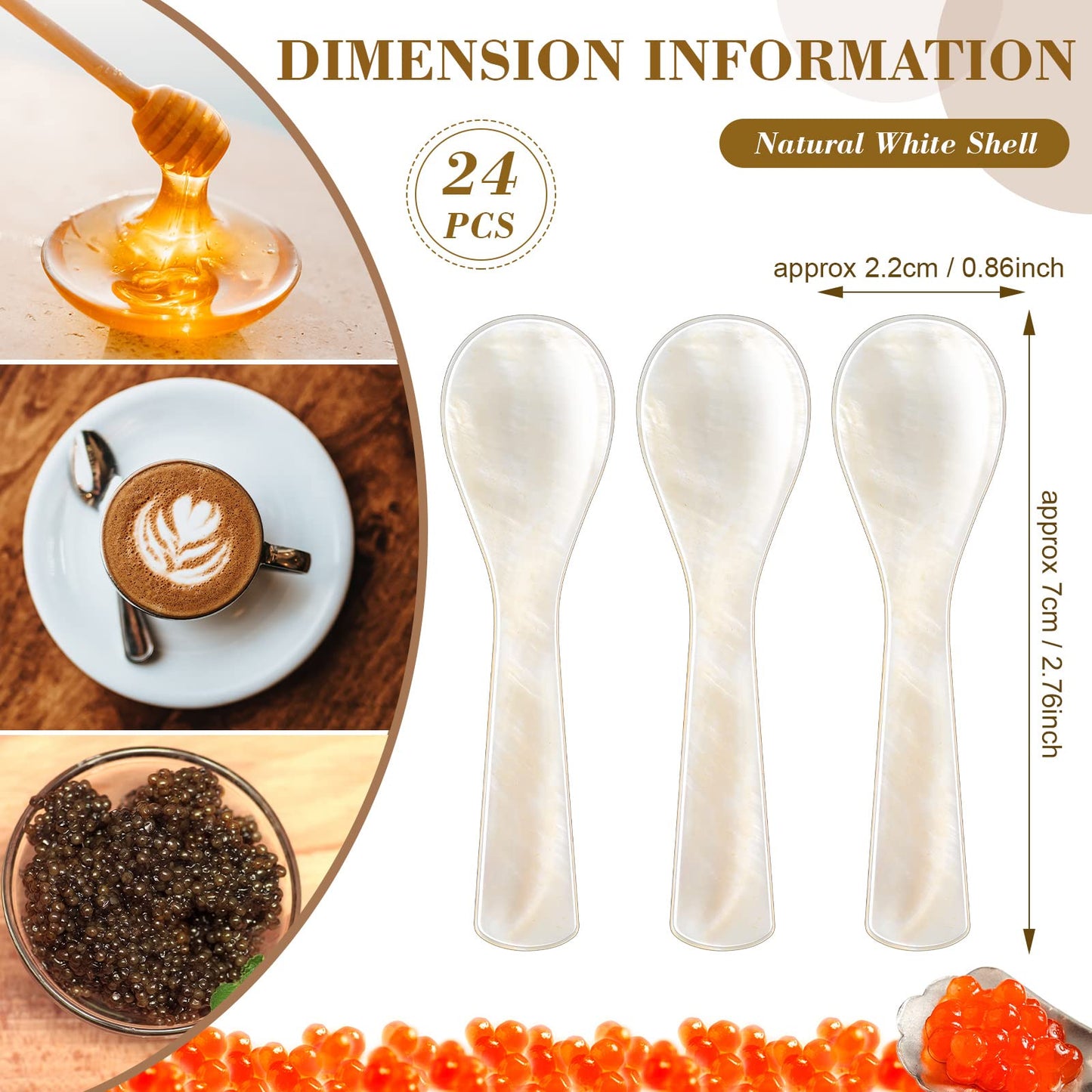 Caviar Spoons Mother of Pearl Mop Spoons with Hand Craft W Round Handle for Caviar, Egg, Ice Cream, Salt, Coffee Serving, Restaurant Serving Set(24 Pieces,2.75 Inch)