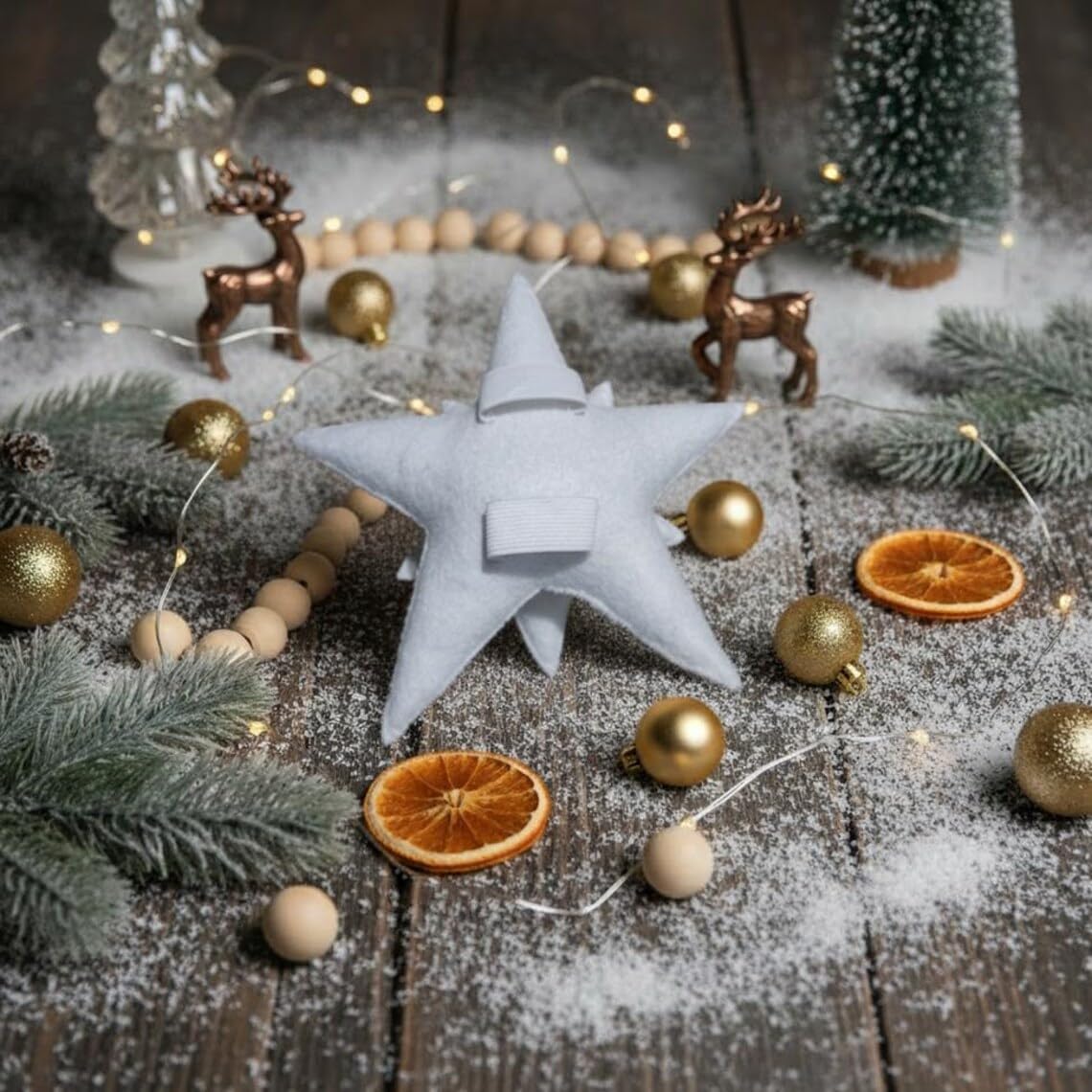 TORAKIP Felt Star Christmas Tree Topper 8.7" x 8.7" (22 x 22 cm) – Soft White Tree Top Star Decoration, Lightweight Scandinavian Farmhouse Holiday Decor, Cozy Felt Christmas Tree Topper