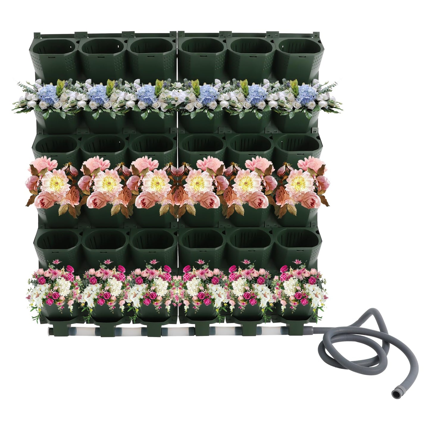 RENFANSHOP Wall Mounted Vertical Garden Planter, 6 Row 36 Pockets Stackable Wall Planter with Self Watering System & Timer for Outdoor Indoor Garden