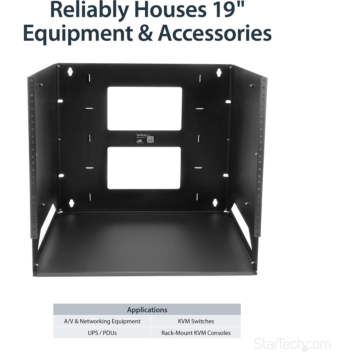 StarTech.com 2-Post 8U Open Frame Wall Mount Network Rack with Built-in Shelf, Wall Mount Data Rack with Adjustable Depth for AV / Computer / IT Equipment, TAA Compliant Server Rack (WALLSHELF8U)