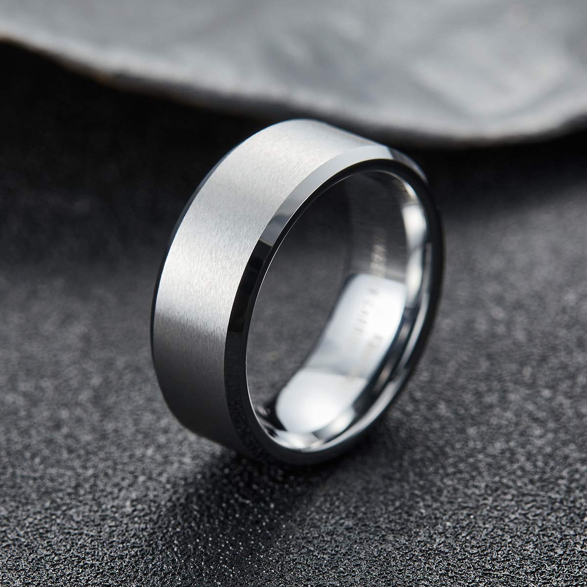 King Will Silver 9mm Men's Wedding Ring - Brushed Matte Finish, Beveled Polished Edge, Comfort Fit Size 10