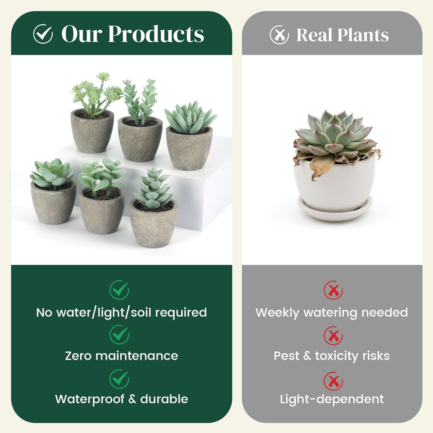 DomeStar Set of 6 Artificial Succulent Plants Potted, Assorted Decorative Faux Succulent Potted Fake Cactus Cacti Plants with Pots