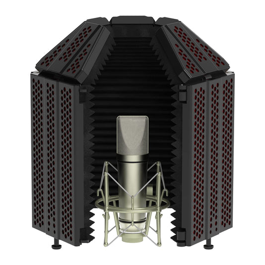 XTUGA Recording Microphone Isolation Shield, High Density Absorbent Foam 5 Panels to Filter Vocal,Top Enclosed Foldable Soundproof Cover for Condenser Studio Equipment MIS02