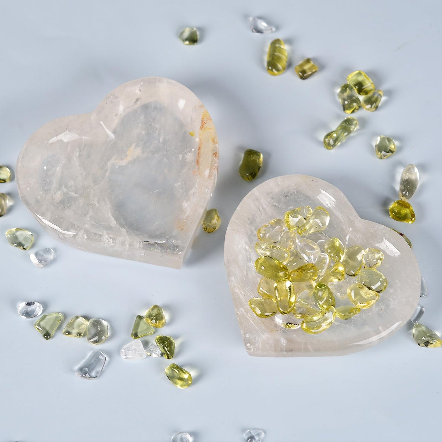 JIC Gem Clear Quartz Crystal Bowl Hand Carved Heart Shape Decorative Bowl Jewelry Tray Home Decor or Gift