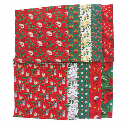 10PCS Christmas Cotton Fabric Bundles - 10" x 10" Printed Pre-Cut Squares for Patchwork Sewing, DIY Crafting & Quilting