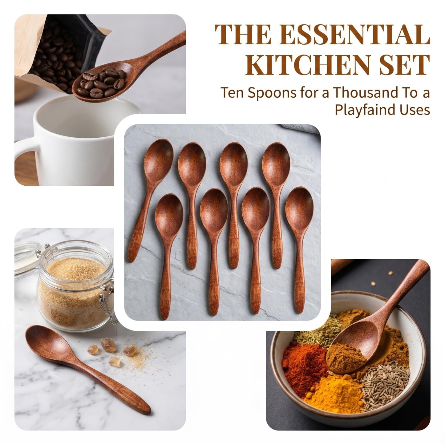 TOYANDONA 10Pcs Wooden Spoon Set Small Coffee Wood Spoons for Sugar Salt Spice Jars Reusable Serving Spoons Wood Compact 5.70In Kitchen Utensils