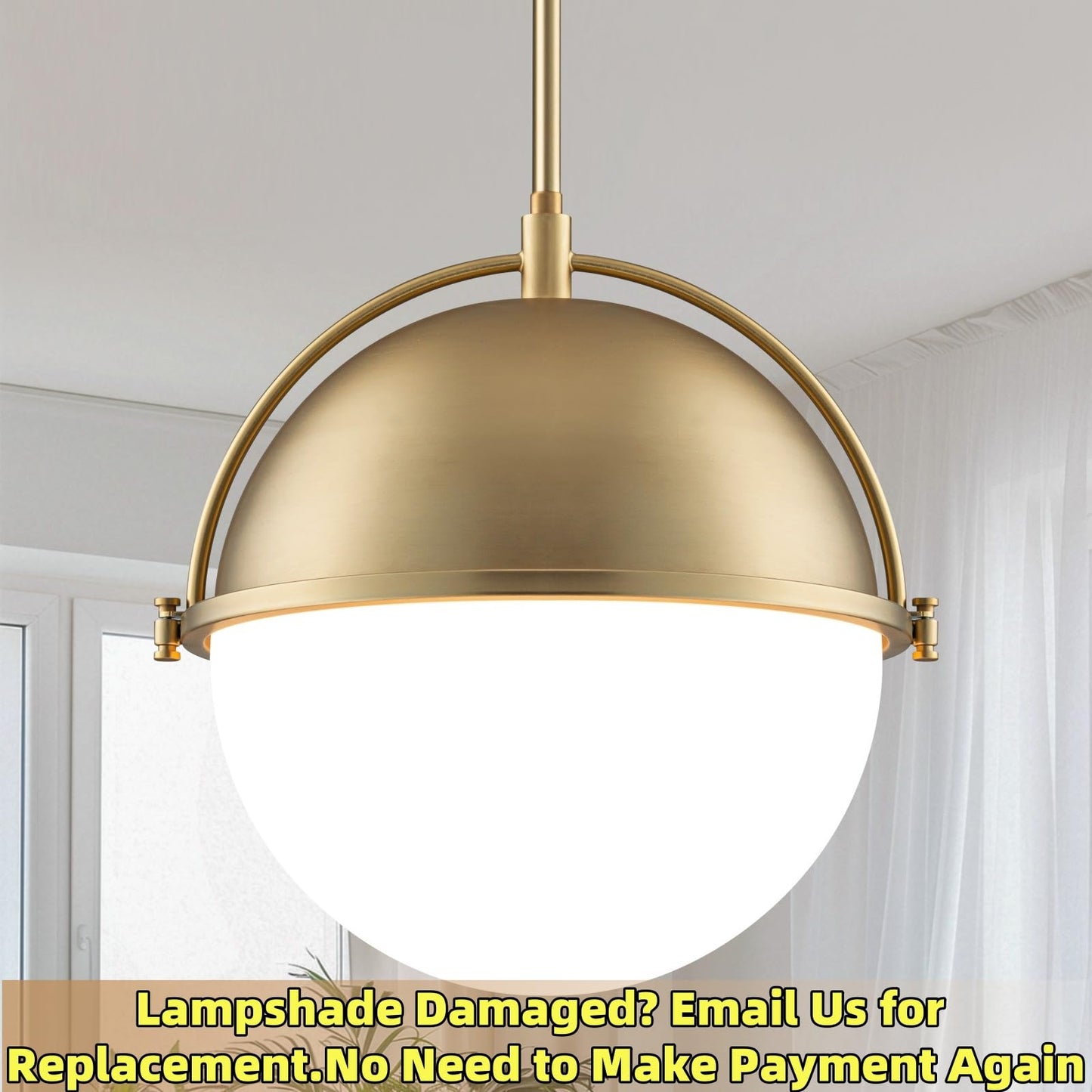 LOZOHOM 11.4 Inch Gold Globe Pendant Light Fixtures,Mid Century Modern Pendant Lights Kitchen Island with Milk Glass Shade, Adjustable Hanging Light Fixture for Kitchen Dining Room Bedroom Bathroom
