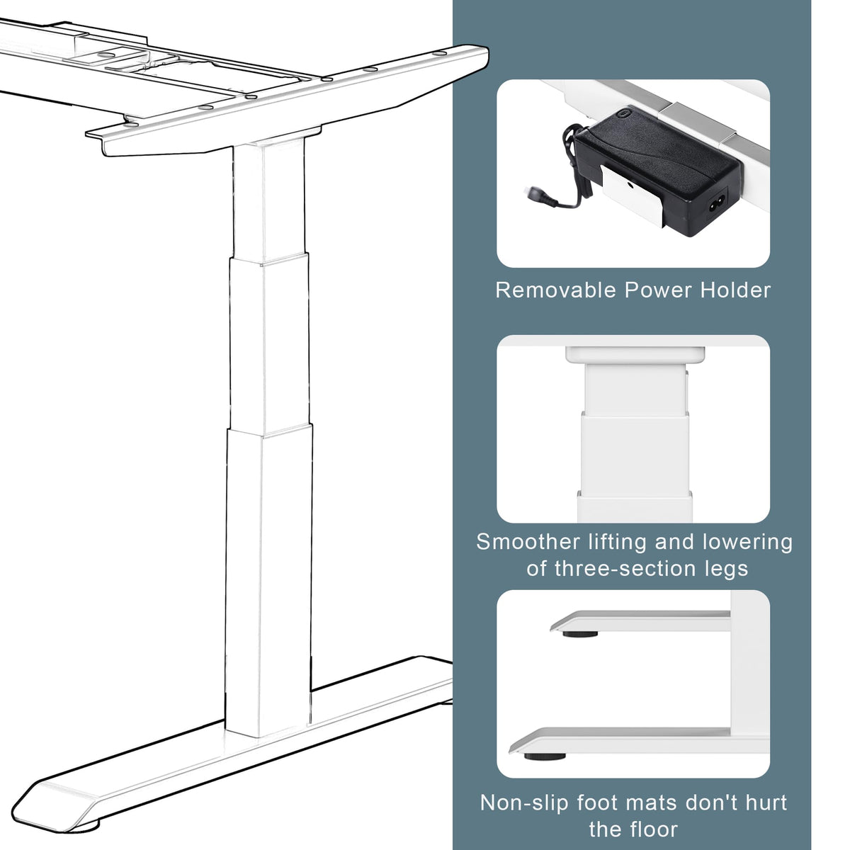 Fromann Dual Motor Electric Standing Desk Frame 3 Tier Legs Height Adjustable Handset with USB A+ C Ports Sit Stand up Desk Base for Home and Office (White)
