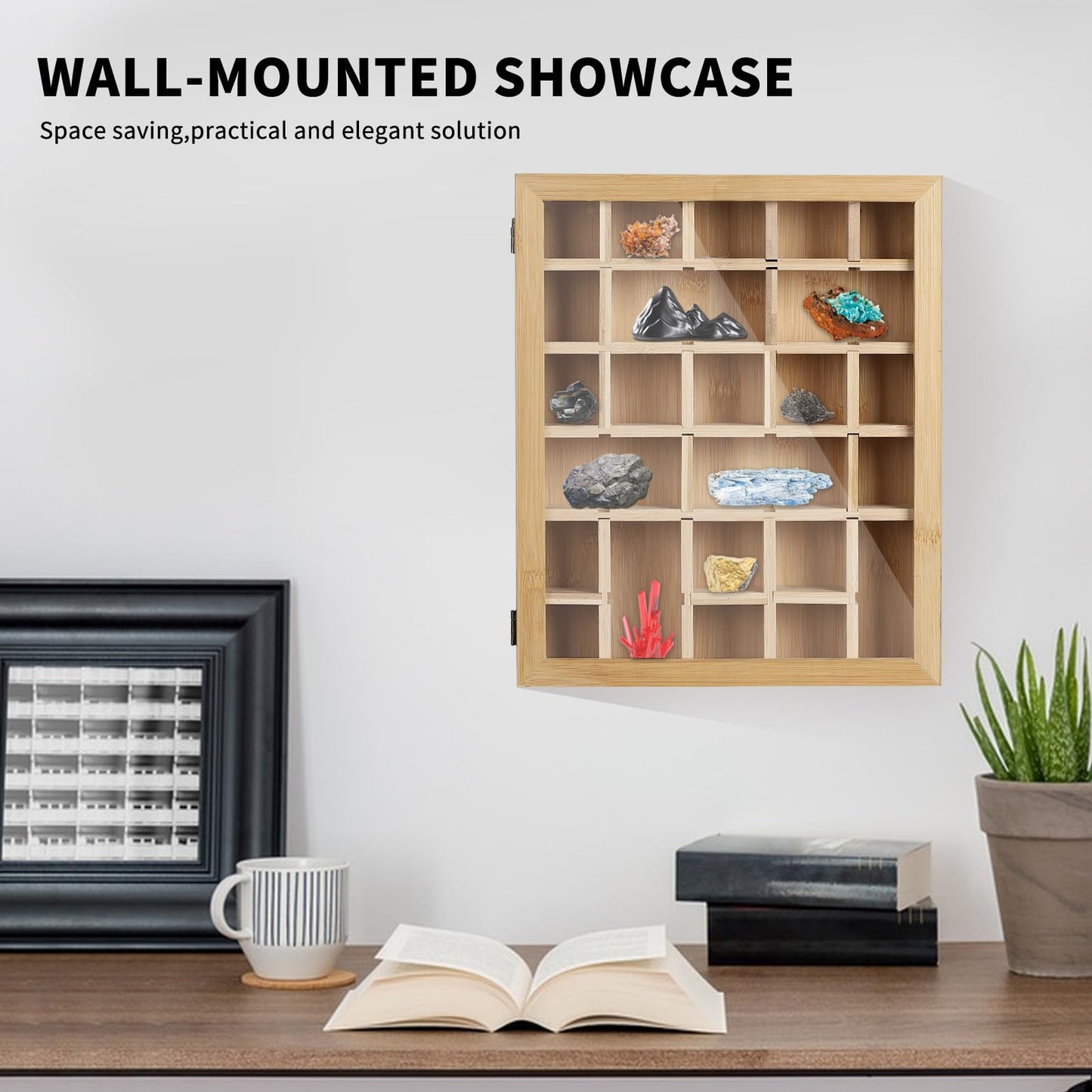 AUTOARK Adjustable Rock Display Case,Bamboo Crystal Organizer for Stones Storage,Suitable for Displaying and Storing Various,AHK-054