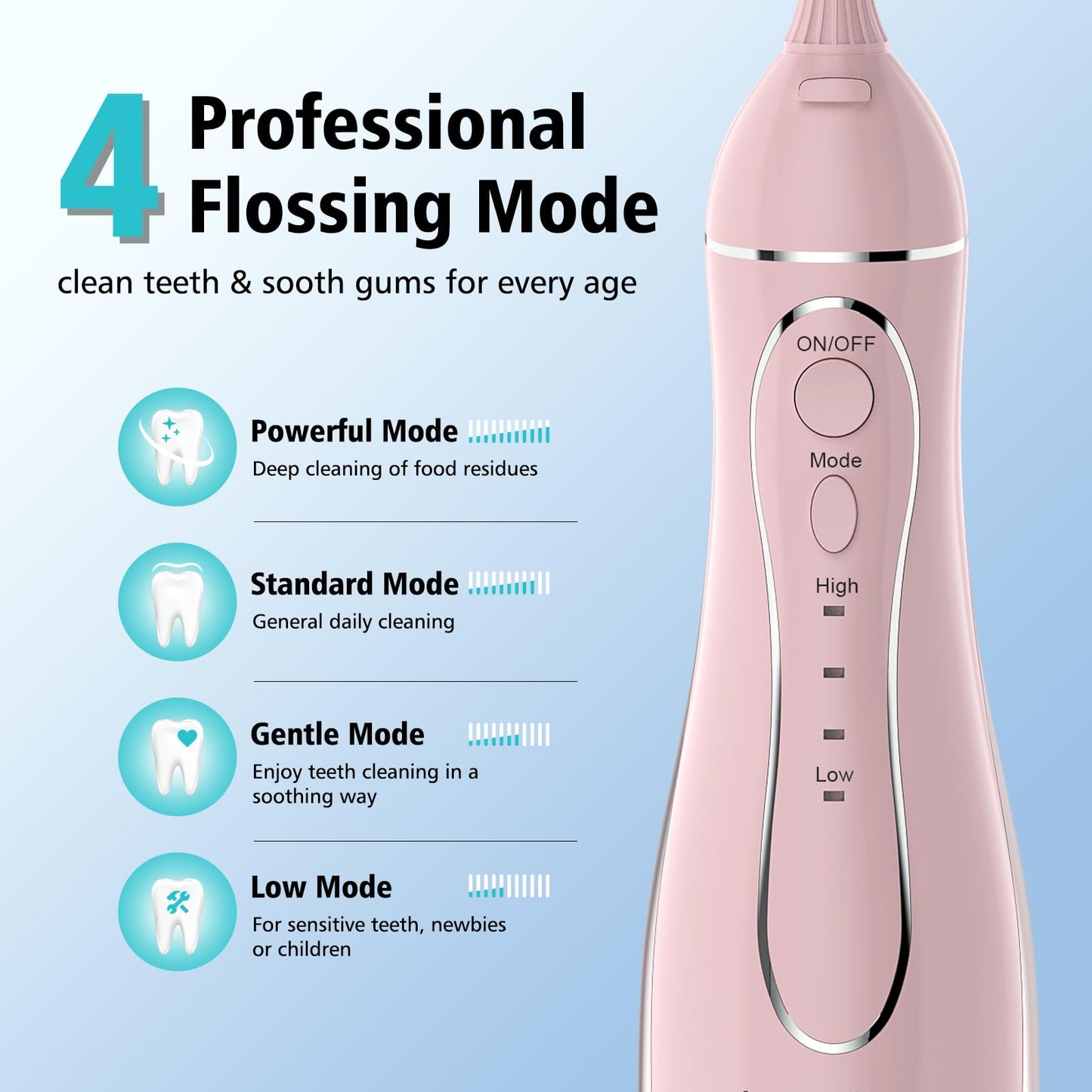Leominor Water Flosser Pick for Teeth, 300ML Portable Oral Irrigator Upgraded Tank Removable,IPX7 Waterproof, Rechargeable Travel Teeth Cleaner, Professional Electric Flossing Machine (Pink)