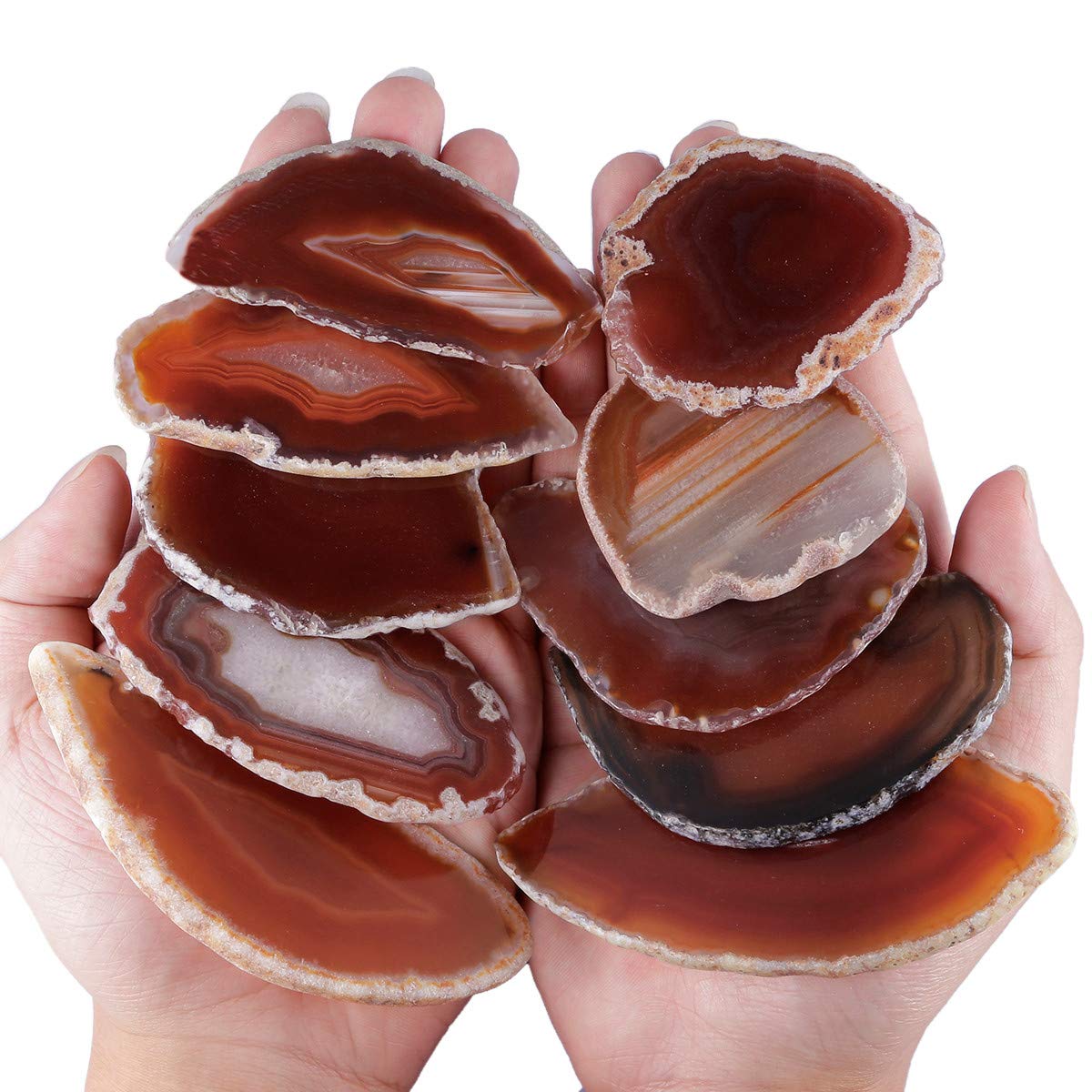 TUMBEELLUWA Pack of 10 Undrilled Agate Slices for Jewelry Making, Orange