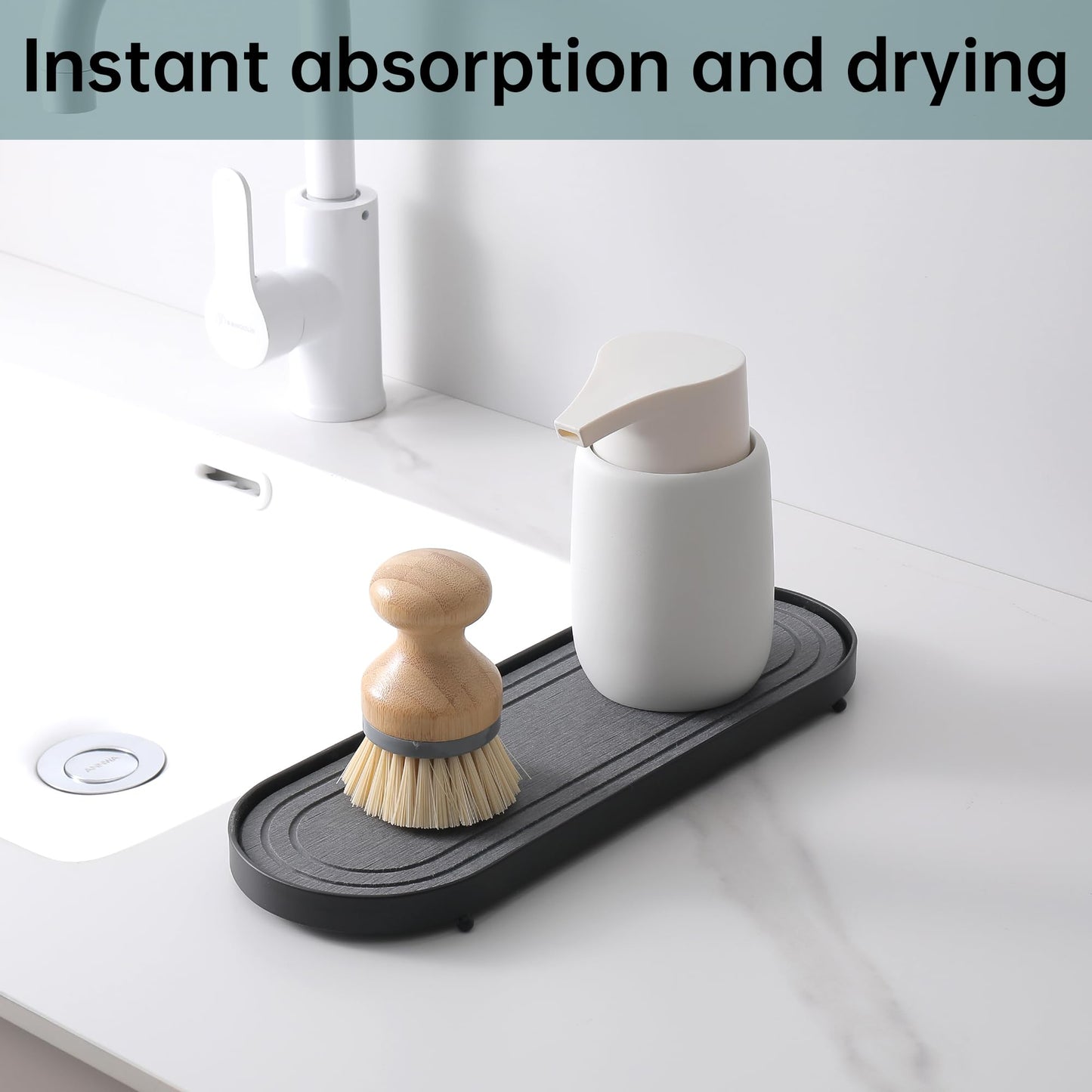 Water Absorbing Stone Tray, Fast Drying Diatomite Stone Kitchen Sink Tray Coasters, Bathroom Tray,Sink Organizer,Bathroom Counter Tray,Tray Hand Soap Dish & Holders (Black)