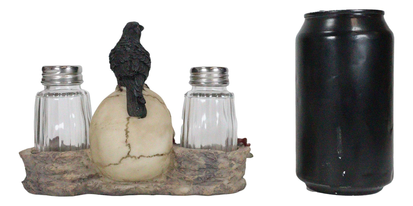 Ebros Day Of The Dead Raven Crow With Rose Skull Salt And Pepper Shakers Holder Figurine Set 6.25"L Halloween Graveyard Spooky Macabre Skulls Skeletons