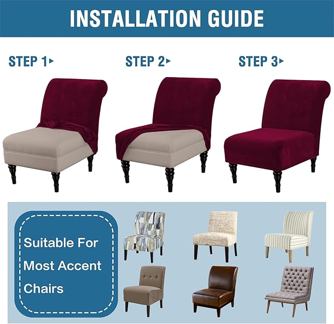 H.VERSAILTEX Armless Accent Chair Covers Thick Velvet Armless Chair Slipcovers