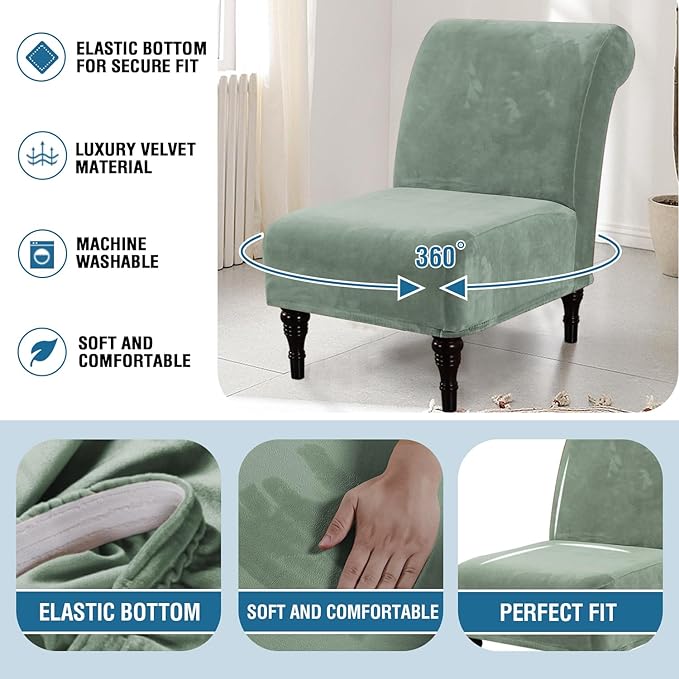 H.VERSAILTEX Armless Accent Chair Covers Thick Velvet Armless Chair Slipcovers