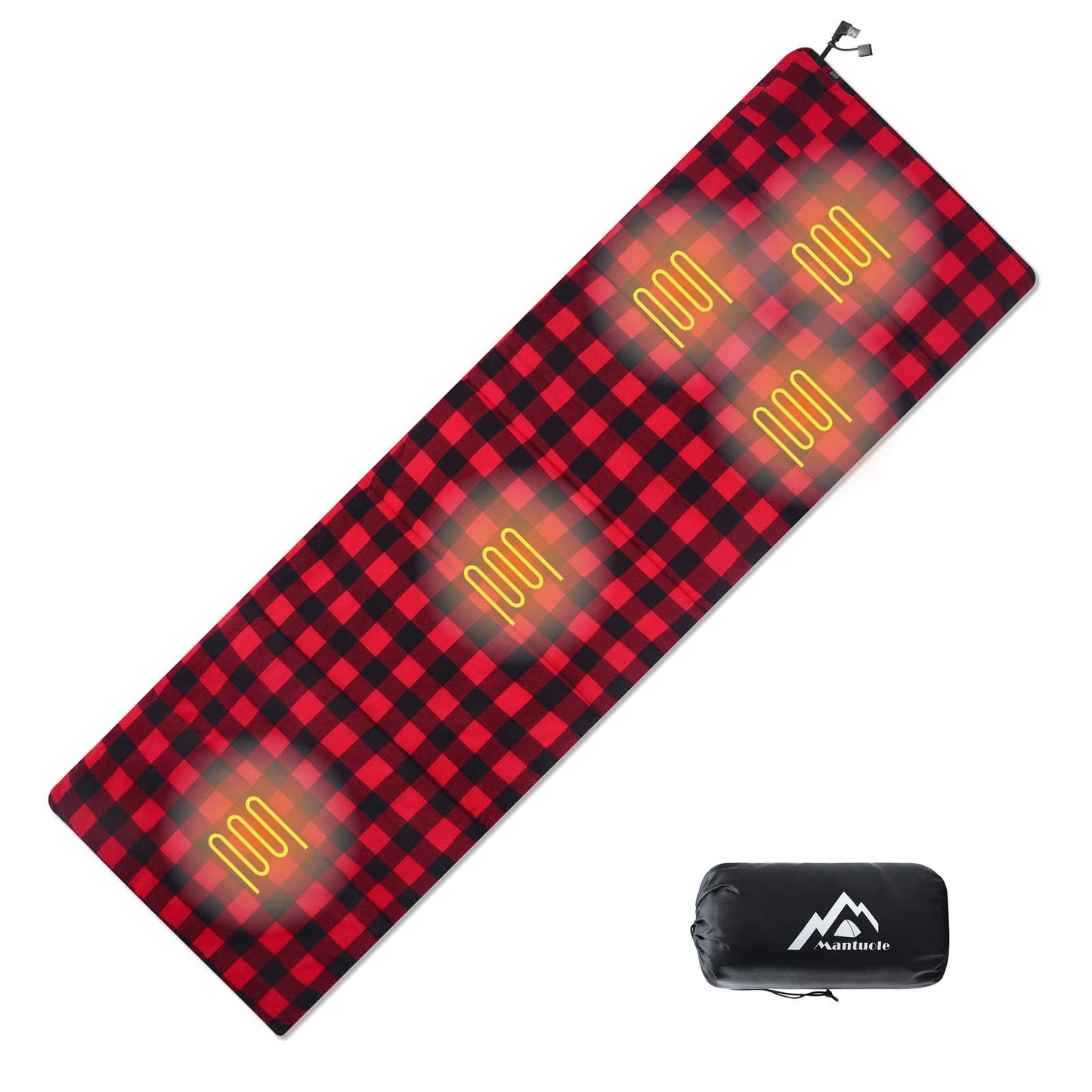 Heated Sleeping Bag pad, Heated Sleeping Bag Liner, 5 Heating Zones, Multi USB Power Supported, Operated by Battery Power Bank or Other USB Power Supply, Compact Bag Included.