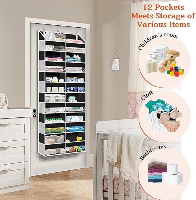 Over The Door Organizer 6 Tiers, Extra Large Behind Door Storage of 12