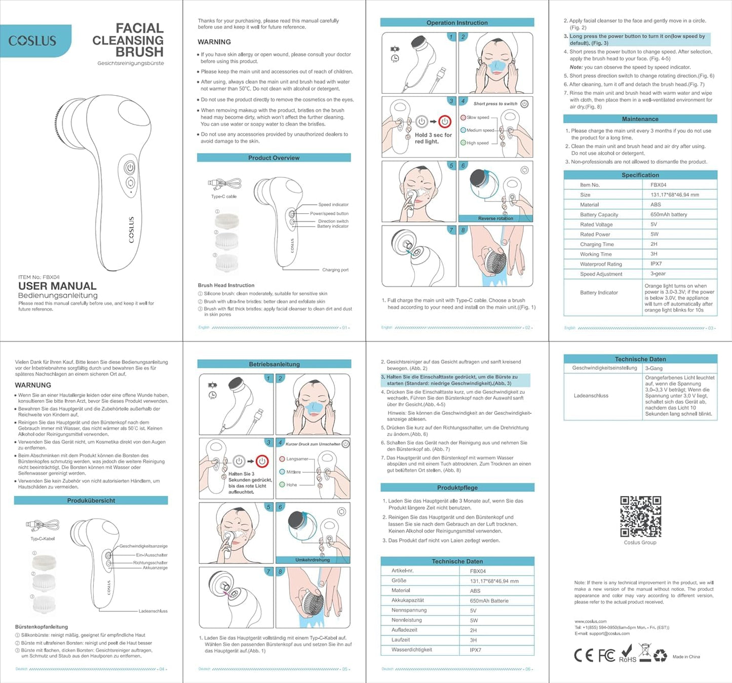 COSLUS Facial Cleansing Brush Face Scrubber: 3 in 1 Bi-Directional Electric Spin Brush for Removing Blackhead, Exfoliating, Massaging - Rechargeable Waterproof, 3 Adjustable Speeds for Men & Women