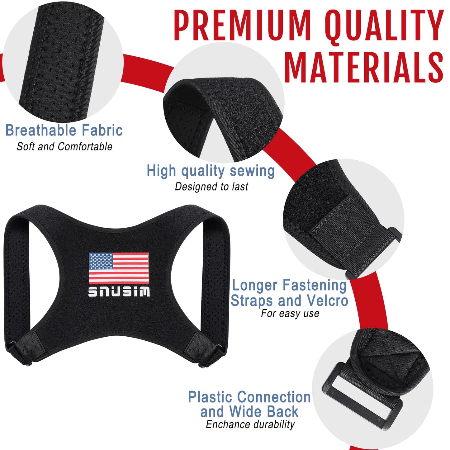 SNUSIM Posture Corrector Upper Back Brace Neck Shoulder Back Support Brace Pain Relief Belt for Women Men Braces Spine Straightener Breathable (Chest sizes from 28" to 50")