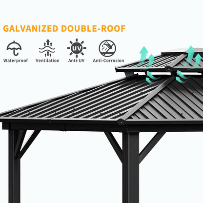 HOTEEL 10x12 Hardtop Gazebo on Clearance with Heavy Duty Galvanized Steel Double Metal roof,Aluminum Frame,Patio Hard Top Screened in Gazebo with Curtains,Outdoor Permanent Pavillon for Backyard,Gray