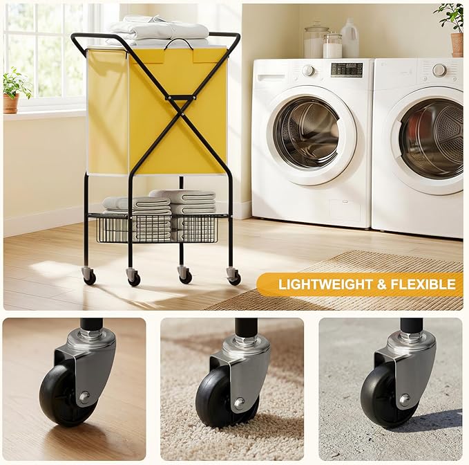 Convenient Laundry Basket with Wheels, Heavy Duty Dirty Clothes Laundry Hamper