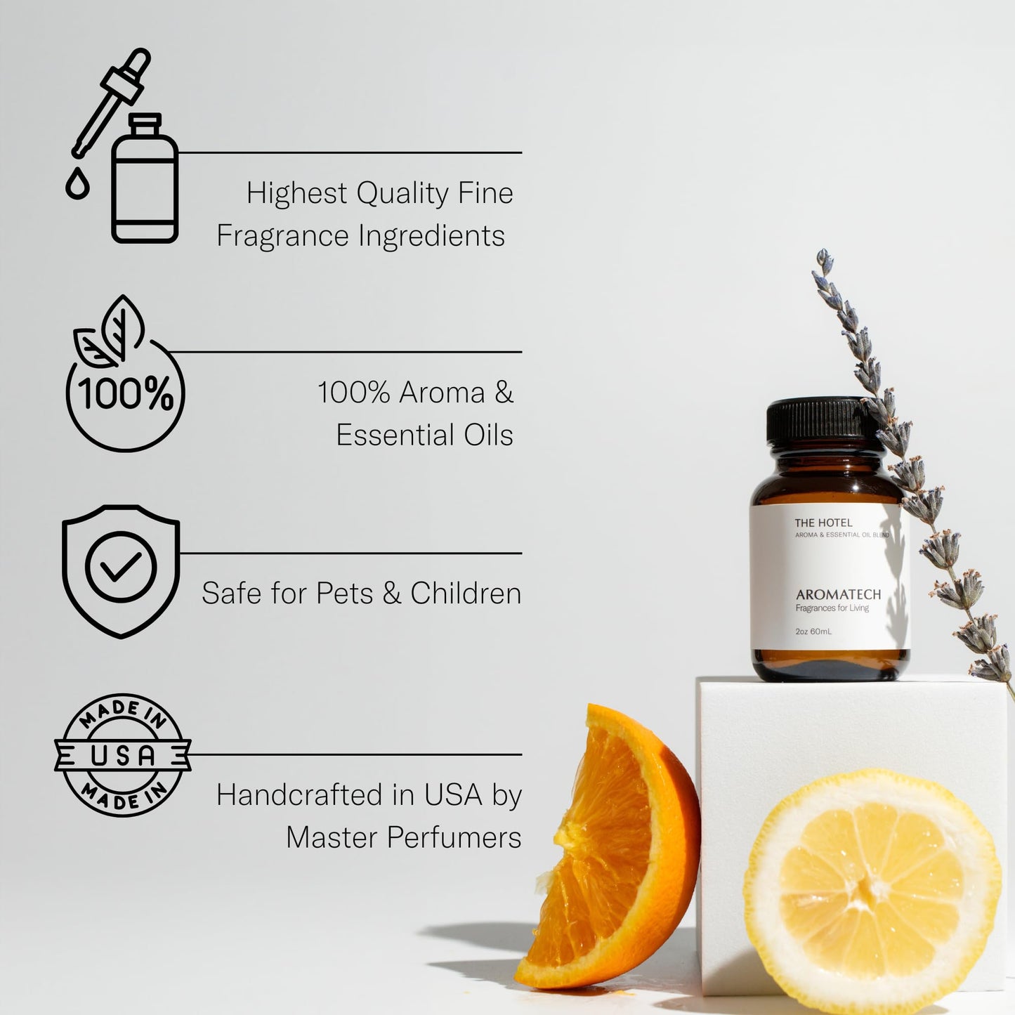 AromaTech The Hotel Aroma Essential Oil Blend: Luxury Hotel Inspired Aromatherapy with Lemon, Lavender, Peach & Pine for Ultrasonic Diffusers & Nebulizers - 0.3 fl oz, 10 mL