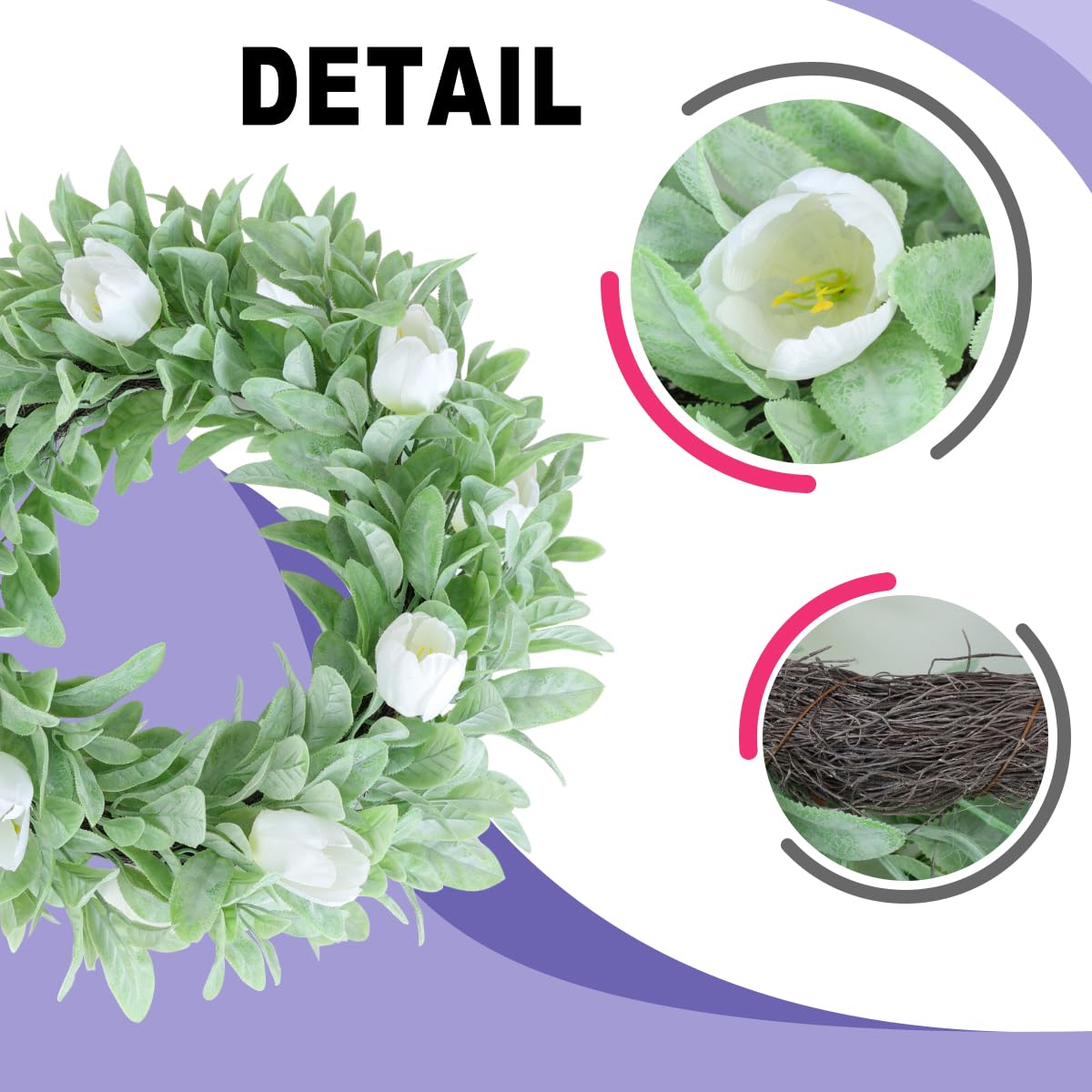 Seasons 18" Lambs Ear Wreaths, Artificial Wreath for Home Decor