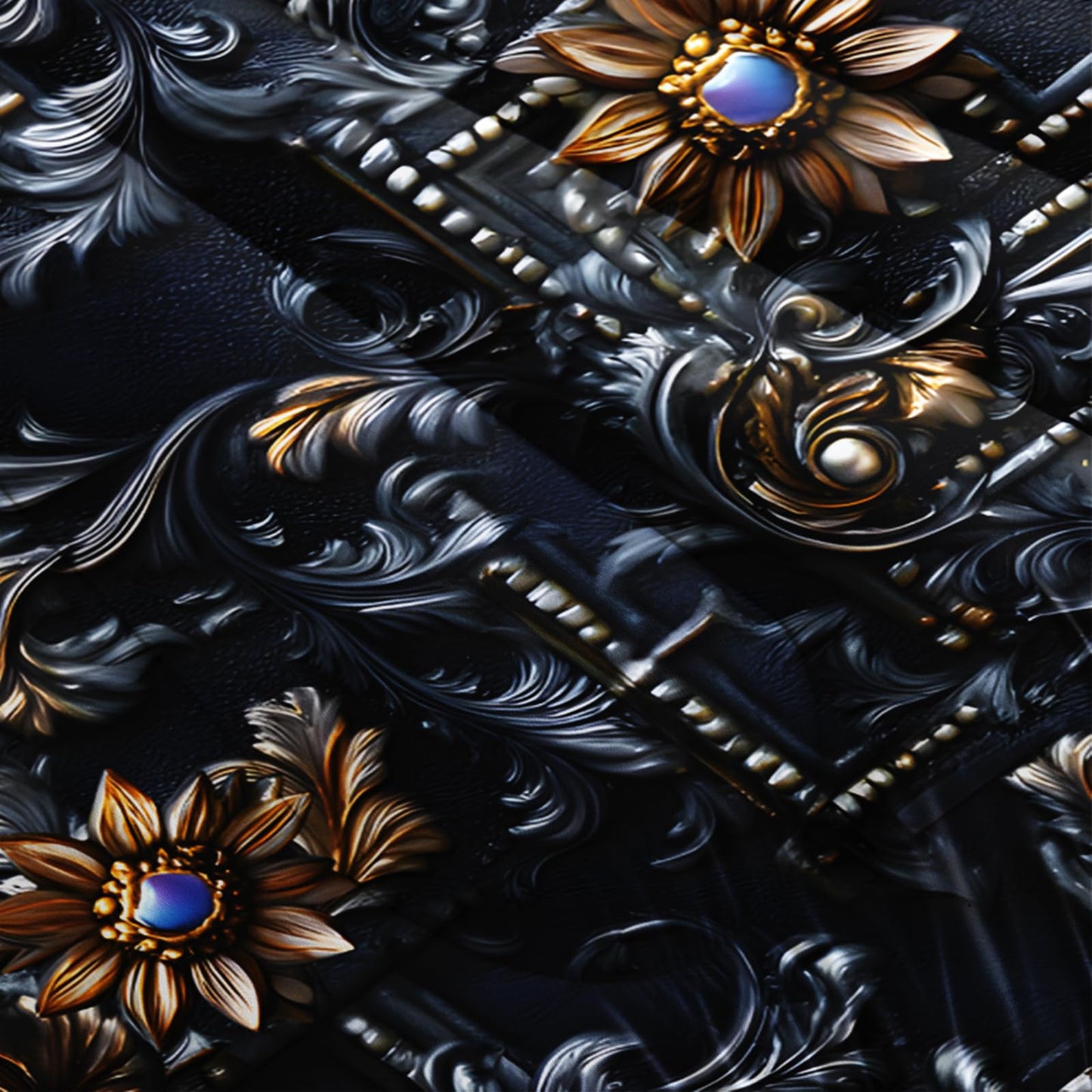lneffble Black and Gold Floral Comforter Full Set，Victorian Gothic Bedding Set Full，with 1 Comforter with 2 Pillow Case，Floral Bedroom Decor Black