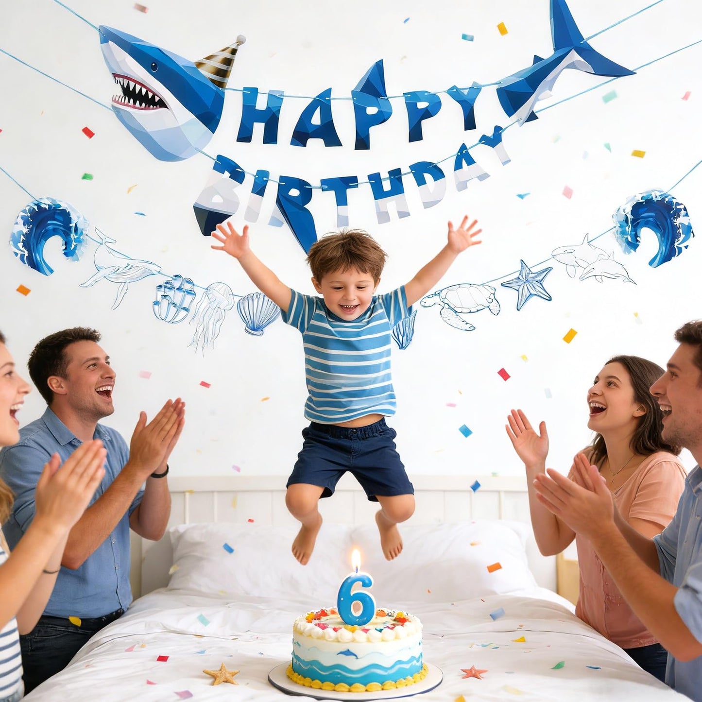 Paper Jazz Ocean Shark Decor Whale Shark Party Decoration for Wall,Under The Sea Birthday Banner Hanging Fish for Room Classroom Baby Shower Themed Party （Blue）