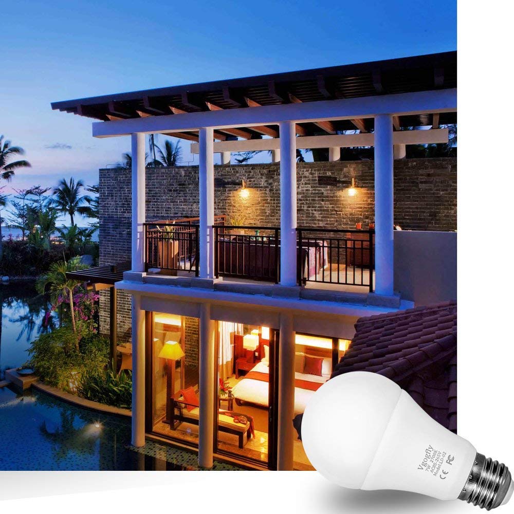 Sensor Lights Bulb Dusk to Dawn LED Light Bulbs Smart Lighting Lamp 7W E26/E27 Automatic On/Off, Indoor/Outdoor Yard Porch Patio Garage Garden (Warm White, 2 Pack)