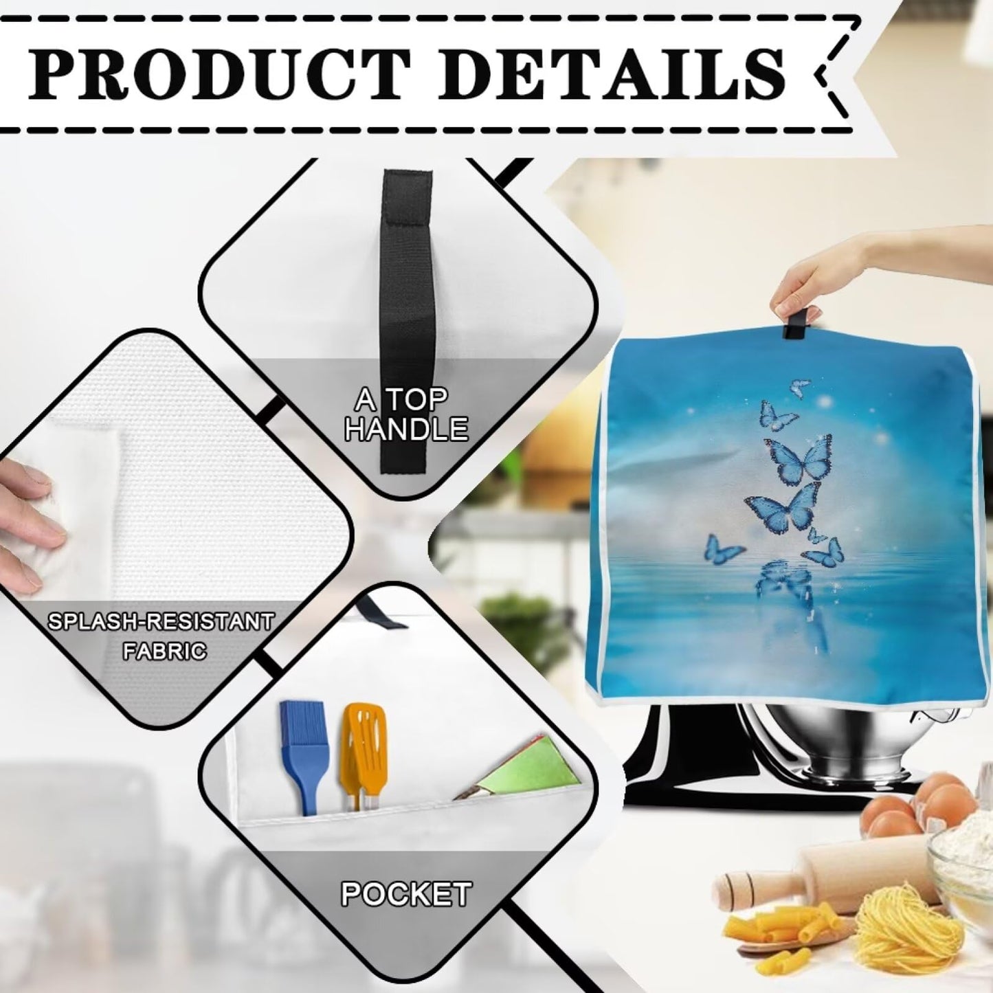 HUISEFOR Butterfly Stand Mixer Cover Dust Protective Blue Stand Mixer Covers For Kitchen Aid 4.5-5 Quart Mixers Dustproof Cloth Cover for Small Appliance Protector 2025