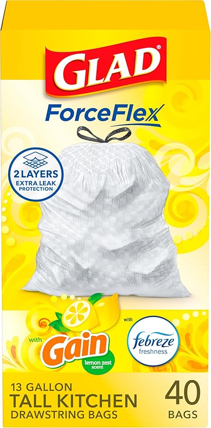 Glad ForceFlex Tall Kitchen Trash Bags, 13 Gallon, Gain Lemon Zest