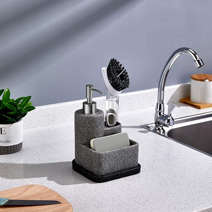 ZCCZ Black Soap Dispenser with Sponge Holder, Kitchen Soap Dispenser Pump