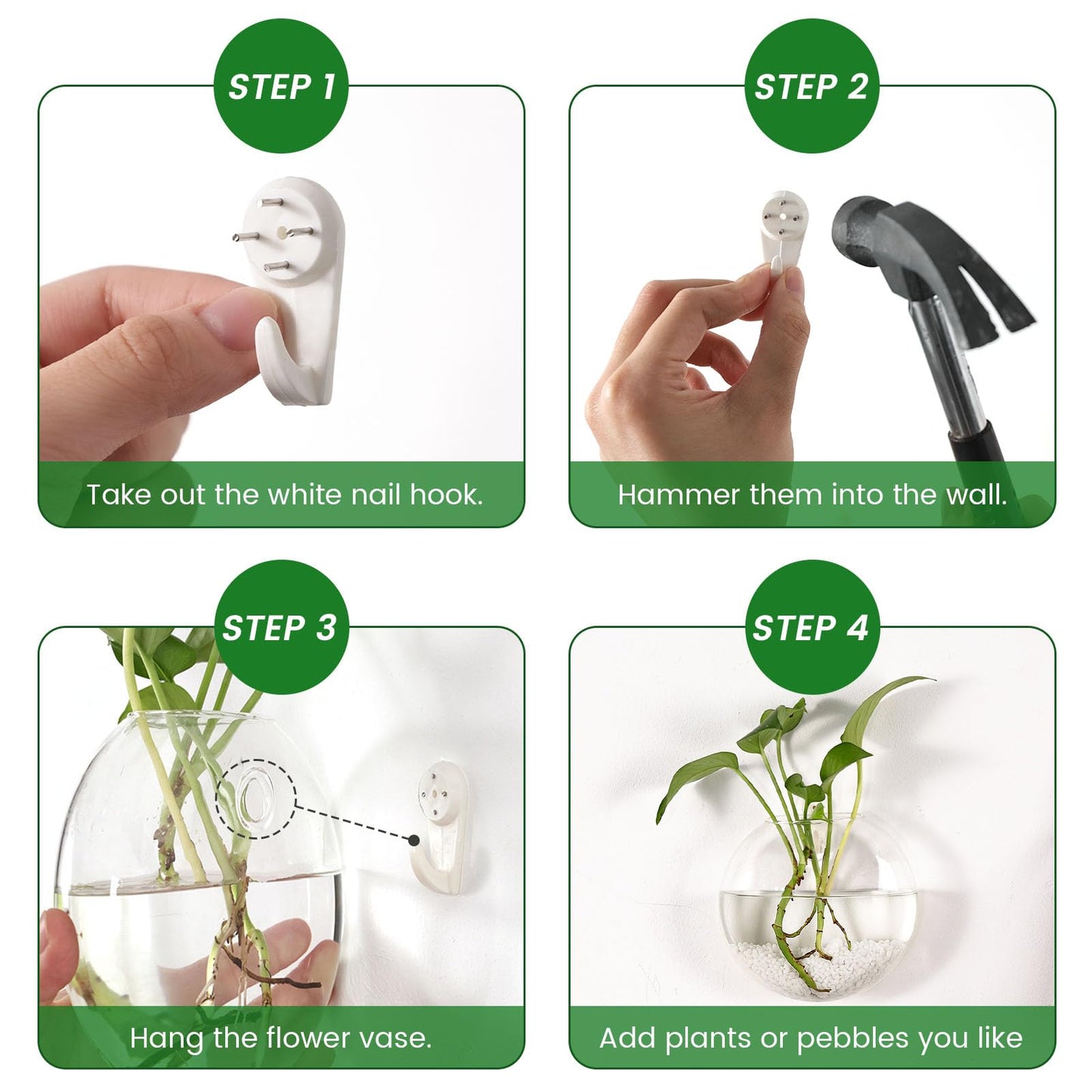DomeStar 4PCS Wall Vases, Wall Mounted Hanging Glass Vases Clear Planter Terrarium Station for Hydroponics Plants Propagation Home Office Living Room Decor
