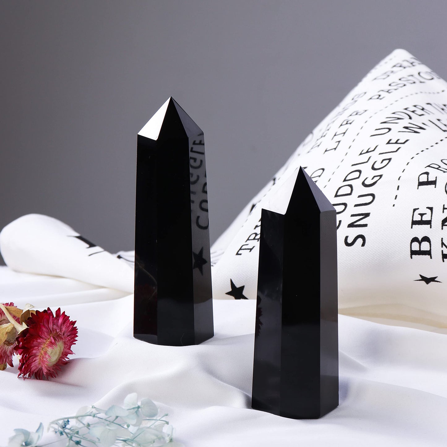 Runyangshi Large Black Obsidian Healing Crystal Wand 4.72"-5" Crystal Tower 6 Faceted Single Point Crystal Prism Wand Natural Quartz Stones for Meditation Reiki Chakra Therapy Home Decor Gift