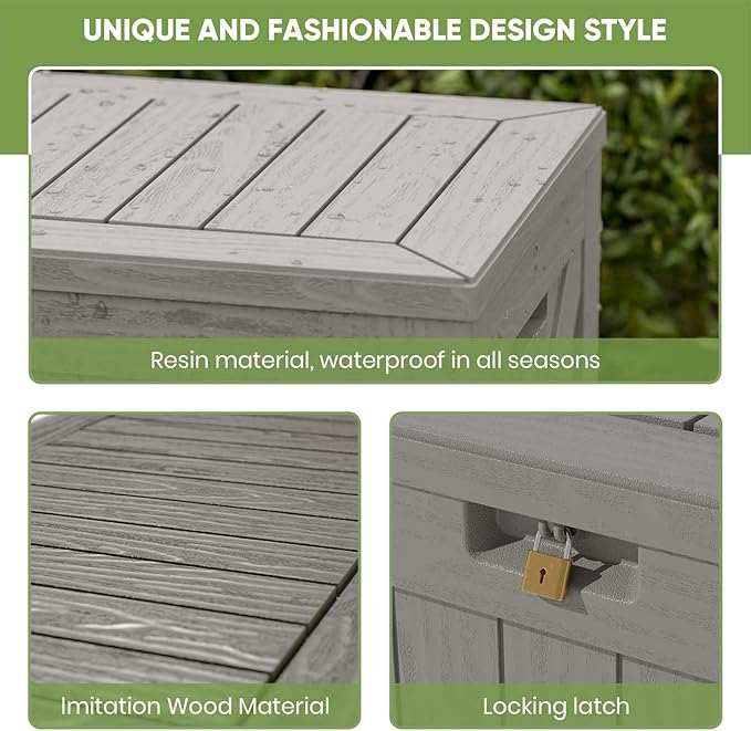 Patiowell 120 Gallon Large Deck Box, Outdoor Lockable Storage Box for Gardening Tools, Waterproof Deck Box for Patio Furniture, Light Brown