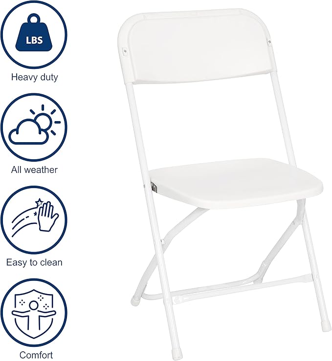Flash Furniture Hercules Series Big & Tall Stackable Plastic Folding Chairs, Extra Wide Commercial Event Seats, Set of 4, White