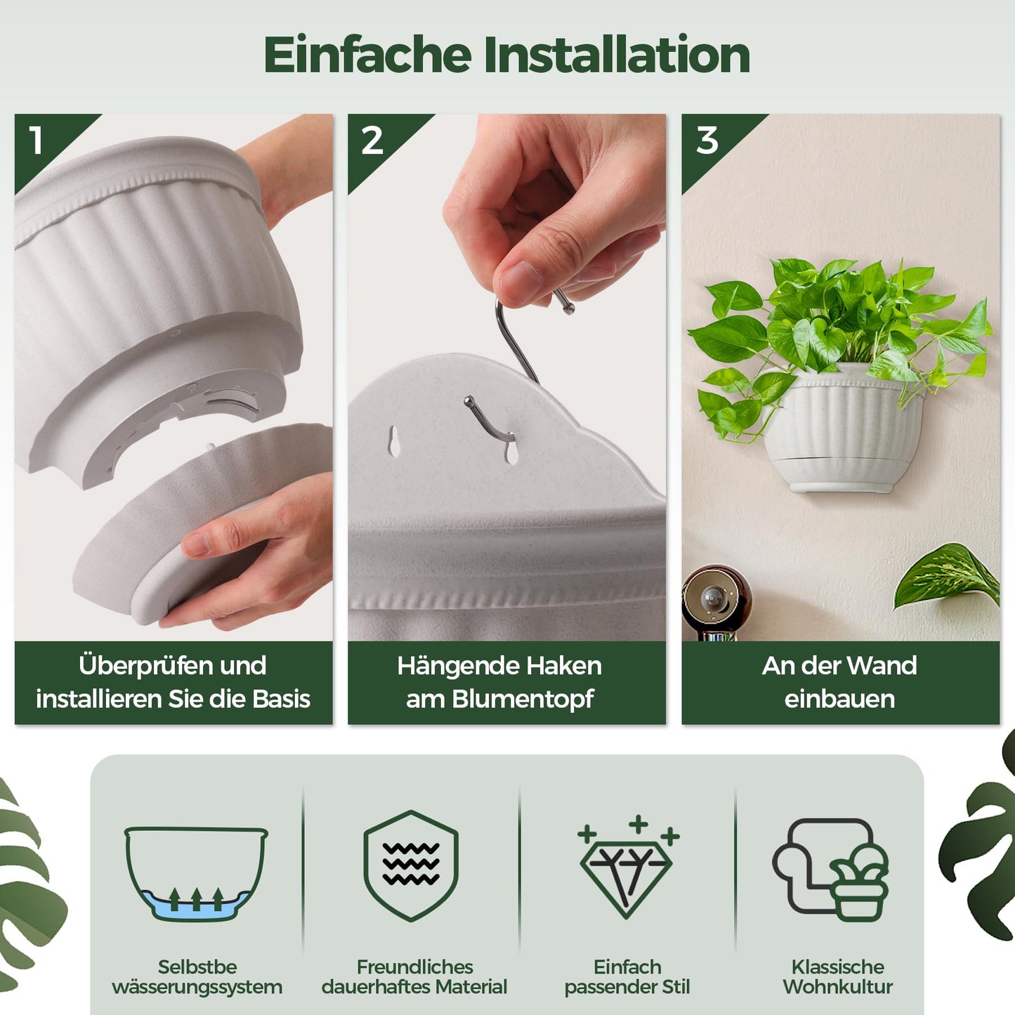 T4U Resin Wall Hanging Planter Marble Gray Set of 4, Wall Mounted Garden Plant Flower Pot Basket Container Indoor Outdoor Use for Orchid Herb Succulent Cactus Home Office Porch Decoration Gift