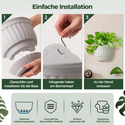 T4U Resin Wall Hanging Planter Marble Gray Set of 4, Wall Mounted Garden Plant Flower Pot Basket Container Indoor Outdoor Use for Orchid Herb Succulent Cactus Home Office Porch Decoration Gift