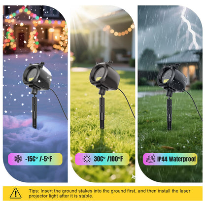 Christmas Laser Lights Projector Outdoor with 4 Dynamic Slides, 2-in-1 Moving RGB Firefly Laser Lights with Remote,Timer, Landscape Holiday Porjector for Window Wall Xmas Decor
