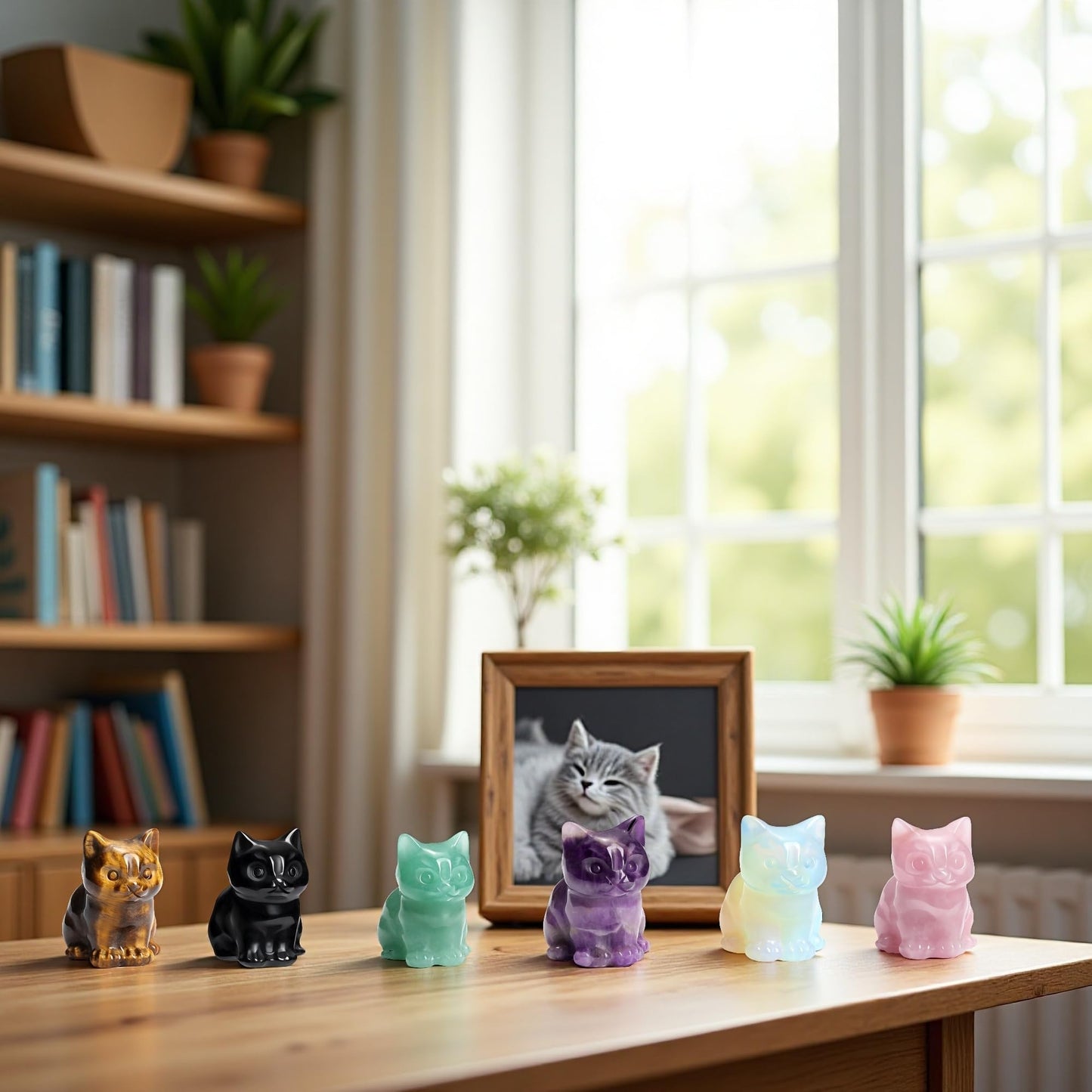 CrystalTears Amethyst Crystal Cat Figurine Carved Healing Crystal Gemstone Cat Lucky Cute Stone Cat Statue Ornament for Home Office Desk Meditation Decor Mini Cat Gifts for Cat Lover Christmas