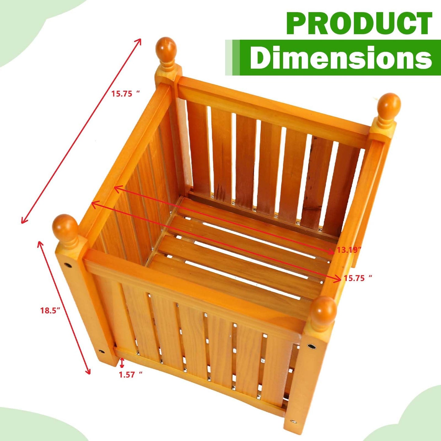 Ningering Square Wood Planter Boxes for Outdoor Plants, Elevated Planter Porch and Patio, for Flower Herb Vegetable Fruit, Plant Container for Grass Lawn Patio Backyard (Teak)