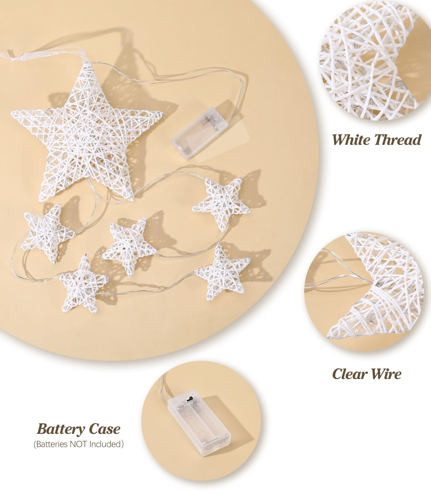 Lewondr Hanging Light, Rattan Star Shape Fairy Lights Indoor Decorative Lights Window Light Battery Operated Star Lights for Children's Room Bedroom Party Decoration with Timer Function, White
