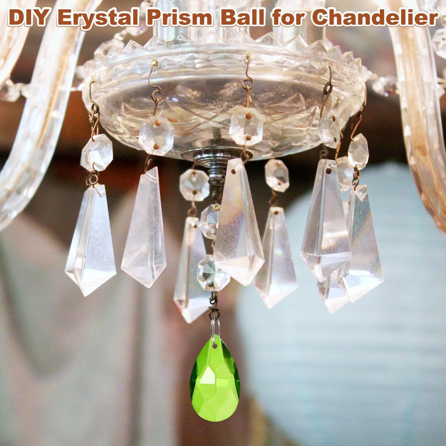 M METERXITY 10-Pack Crystal Grid Prisms, 38mm/1.5 Inch Chandelier Pendant Maker Hanging Crystals Chandelier Prisms for Home/Windows/Garden/DIY Decoration[Grass Green]