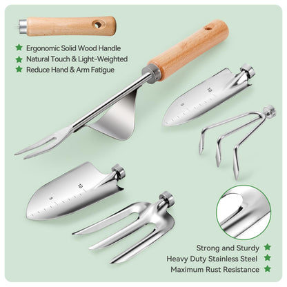 Heavy Duty Garden Tools Set, 9-Piece Stainless Steel Rust-Proof Gardening Kit with Non-Slip Ergonomic Handles & Durable Storage Tote Bag, Gardening Gifts for Women Men, Indoor/Outdoor Plant Tools