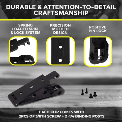 HolsterBuilder Molle Attachment – Quick Locking Belt Clip with Mounting Hardware for Holsters, Mag Pouches, Knife Sheaths, Vests – Available in Size (1", 2", 3", 5") & Pack (2 & 4) – 2 inch 2 Pack