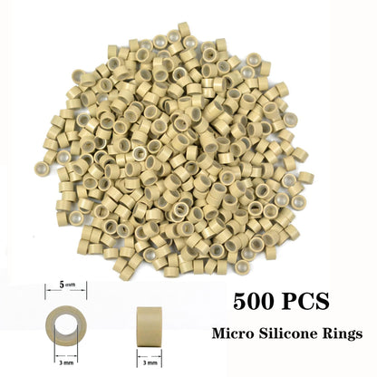 Hair Extensions Tools Kit Professional Hair Styling Tools Accessory 500 Pcs Micro Ring Beads 1 Plier 2 Hook Needle Pulling Loop 2 Plastic Alligator Hair Clips, for Fairy Hair Tinsel (Beige)