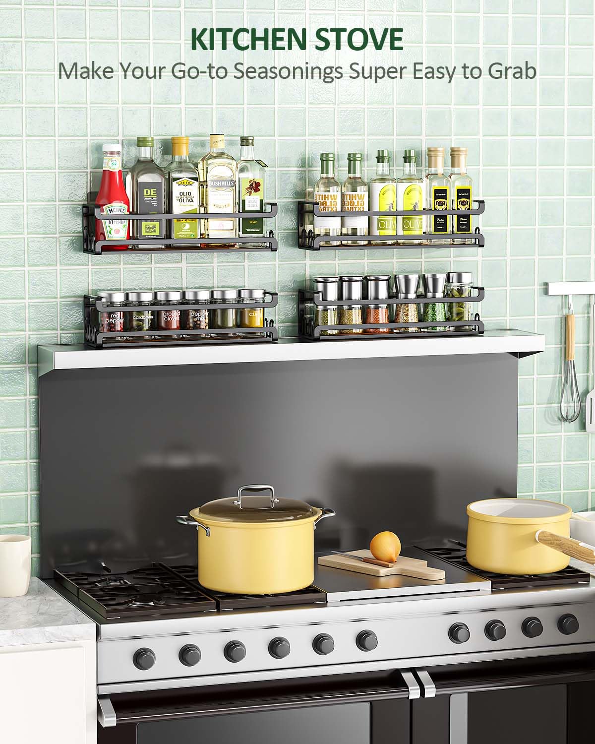 Doakhirmit Wall Mount Spice Rack, Black,4 Pack