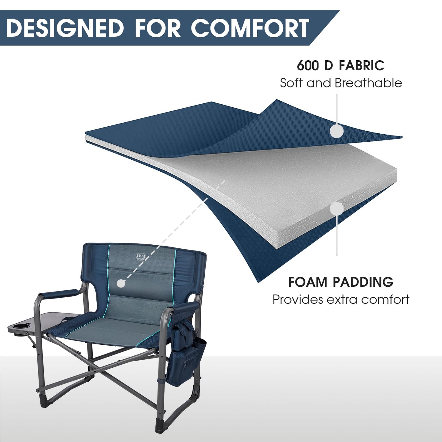 TIMBER RIDGE XXL Upgraded Oversized Directors Chairs with Foldable Side Table, Detachable Side Pocket, Heavy Duty Folding Camping Chair up to 600 Lbs Weight Capacity (Blue) Ideal Gift