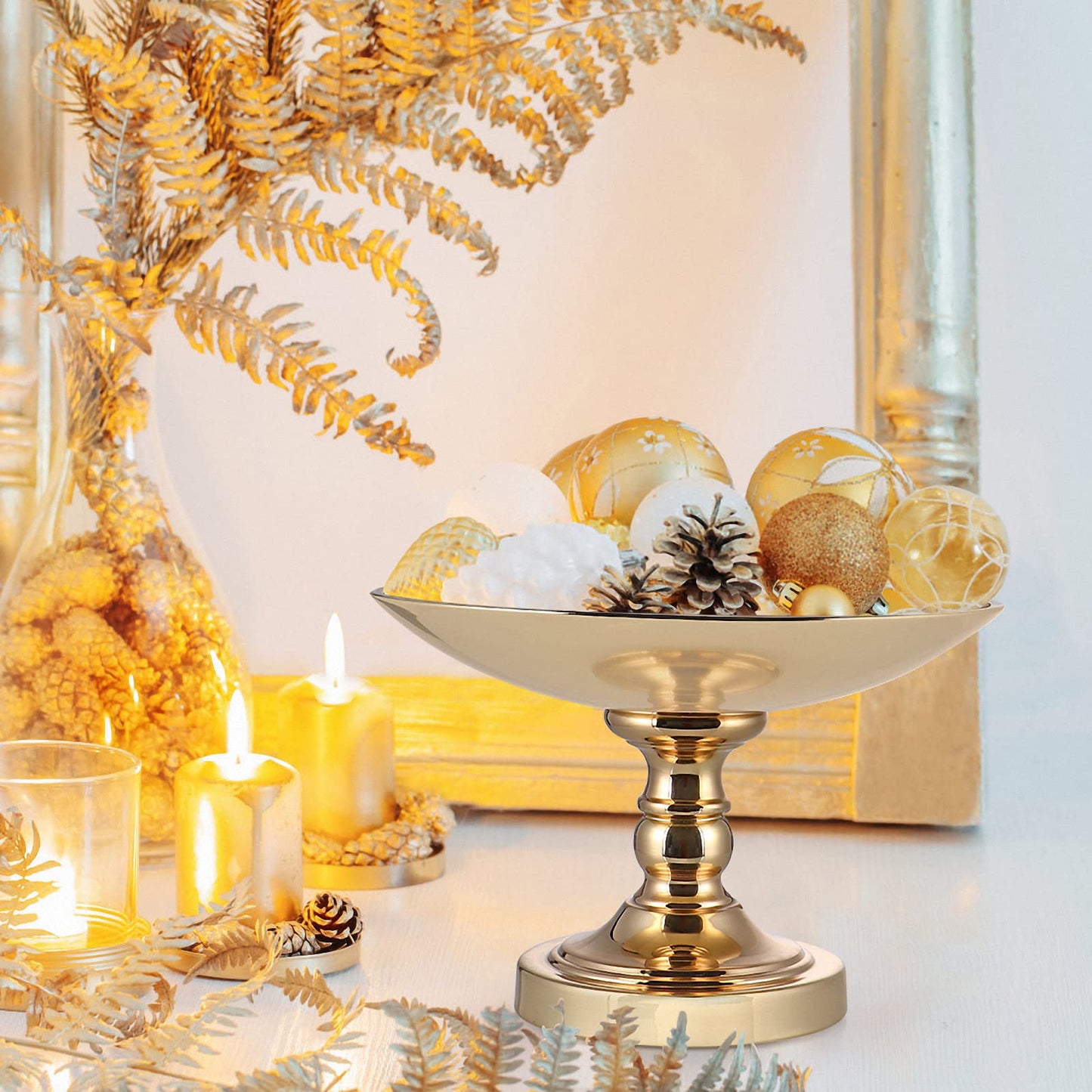 MDLUU 11.8”Large Centerpiece Holder Bowl, Decorative Footed Bowl, Pedestal Fruit Tray for Dining Room Table, Coffee Table, Living Room Decor, 11.8''Dia.×8.6''H (Gold)
